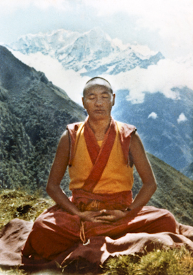 Lama Yeshe meditating at Lawudo Retreat Centre, Nepal, 1970. Photo by Robbie Solick.
