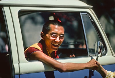 Lama Zopa Rinpoche at Lake Arrowhead, California, USA, 1975. Photo: Carol Royce-Wilder. 