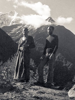 Lama Yeshe and Nick Ribush on the path to Namché Bazar, Nepal, May 1973. Photo: Lama Zopa Rinpoche.