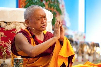 Lama Zopa Rinpoche at Maitripa College, 2010. Photo by Marc Sakamoto.