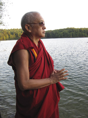 Lama Zopa Rinpoche blessing Walden Pond, Massachusetts, 2010. 