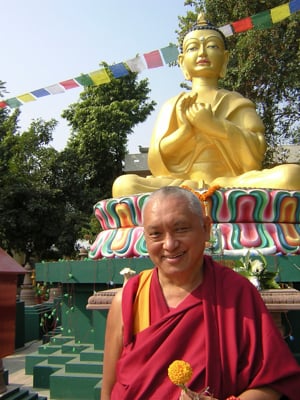 Lama Zopa Rinpoche at Root Institute, Bodhgaya, 2000. Photo: Brian Halterman.
