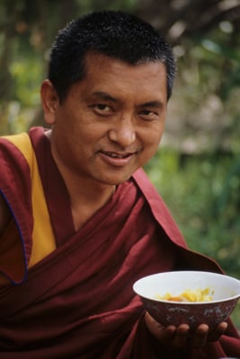 Lama Zopa Rinpoche at Tushita Meditation Centre, Dharamsala, 1987. Photo: Robin Bath.