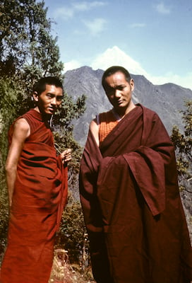 Lama Zopa Rinpoche and Lama Yeshe near Lawudo Retreat Center, Nepal, 1970. Photo by Terry Clifford.