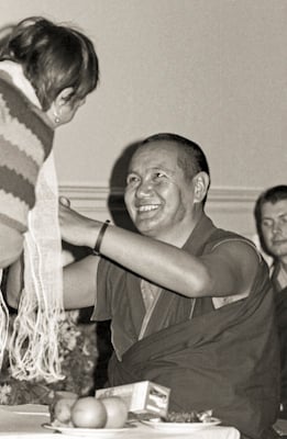 Lama Yeshe teaching at Manjushri Institute, England, 1976.