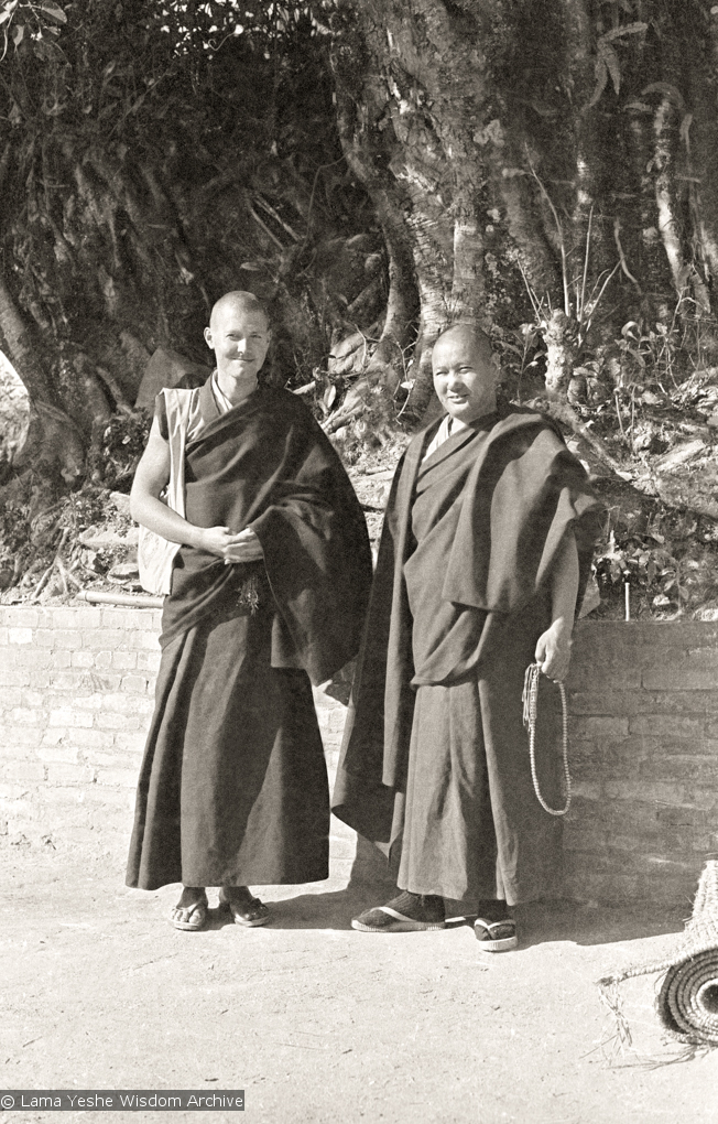 (08623_ng-2.psd) Lama Yeshe and Marcel Bertels at Kopan Monastery, Nepal, 1974.