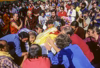 Cremation of Lama Yeshe at Vajrapani Institute, California in March, 1984. Photo: Ricardo de Aratanha.