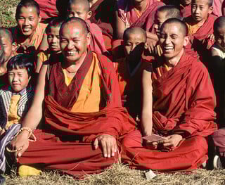 Lama Yeshe and Lama Zopa Rinpoche at the 11th Meditation course, Kopan Monastery, Nepal, 1978. Photo: Murray Wright.
