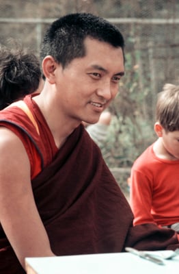 Lama Zopa Rinpoche in Bodhgaya, India, 1982. Photographer: Ina Van Delden.