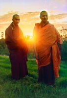Lama Zopa Rinpoche and Lama Yeshe at dawn on Saka Dawa, Chenrezig Institute, Australia, 1975. Photo by Nick Ribush.