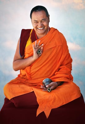 Lama Yeshe, Yucca Valley, California, 1977. Photo by Carol Royce-Wilder, retouching by David Zinn.