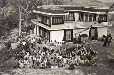 Group photo of students at the Fourth Kopan Meditation Course, Kopan Monastery, Nepal, 1973.