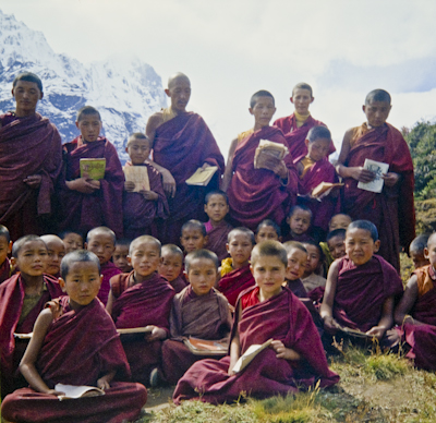 Mount Everest Centre students at Lawudo Retreat Centre, Nepal, 1974.
