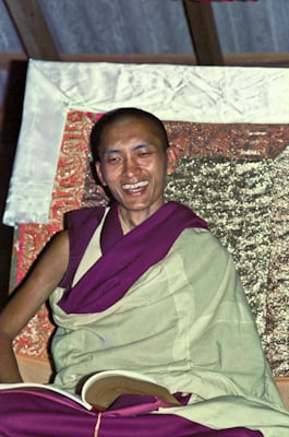 Lama Zopa Rinpoche teaching at Chenrezig Institute, Eudlo, Australia, May 1975.