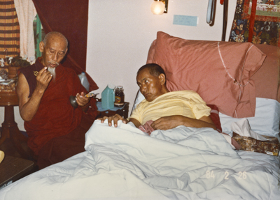 A photo of Lama Yeshe and Zong Rinpoche shortly before Lama&#039;s death, California, 1984. Photo by Lama Zopa Rinpoche.