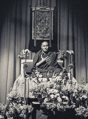 Lama giving a public talk in Bendigo, Australia, 1981. Photo: Ian Green