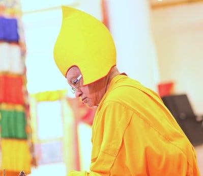 Lama Zopa RInpoche during the long-life puja, Singapore, March 2016. Photo: Lobsang Sherab. 