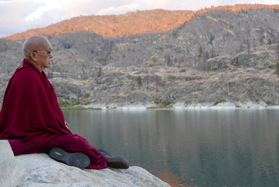 Lama Zopa Rinpoche blessing sentient beings with mantras, Omak Lake, Washington State, USA, September 2016. Photo: Lobsang Sherab.