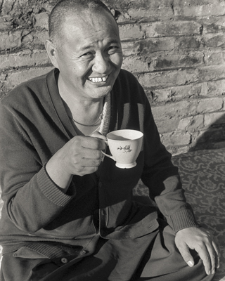 Lama Yeshe having tea at Kopan Monastery, Nepal, 1978.