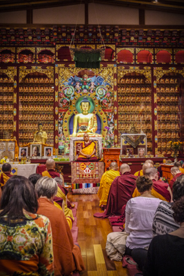 Lama Zopa Rinpoche teaching at Nalanda Monastery, France, 2010. Photo by Ven. Thubten Kunsang (Henri Lopez).