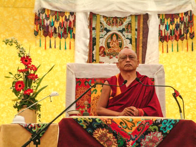 Lama Zopa Rinpoche teaching in Singapore, 2010. Photo by Thubten Kunsang (Henri Lopez).