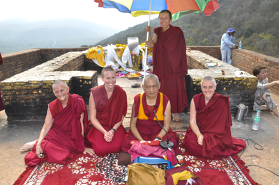 Lama Zopa Rinpoche with Sangha at Vulture&#039;s Peak, Rajgir, 12 March 2014. Photo: Thubten Jangchub.