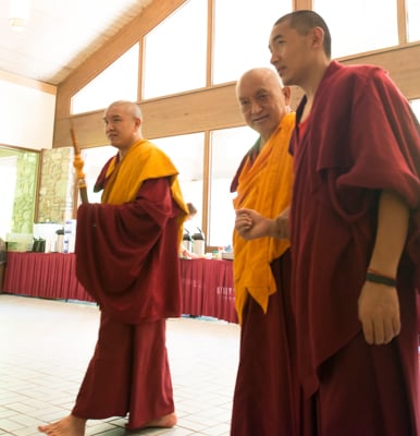 Lama Zopa Rinpoche at Light of the Path, North Carolina, 2014. Photo by Roy Harvey.