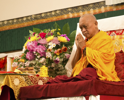Lama Zopa Rinpoche at Light of the Path retreat, North Carolina, USA, 2014. Photo: Roy Harvey.