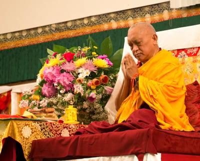 Lama Zopa Rinpoche at the Light of the Path Retreat, North Carolina, USA, May 2014. Photo: Roy Harvey.