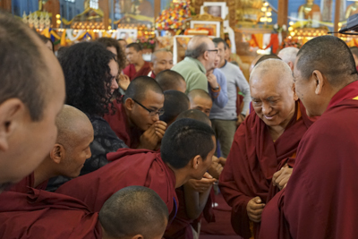 Lama Zopa Rinpoche at Sera Je Monastery, India, in 2013-14. Photo: Bill Kane. 