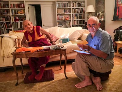 Lama Zopa Rinpoche and Nick Ribush in New York City, August 2015.