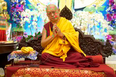 Lama Zopa Rinpoche at Amitabha Buddhist Centre, Singapore, 2016. Photo: Bill Kane.