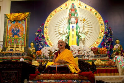 Lama Zopa Rinpoche at Amitabha Buddhist Centre, Singapore, 2016. Photo: Bill Kane.