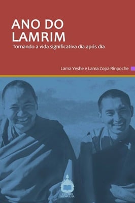 Book cover of Ano do Lamrim, the Portuguese edition of Lamrim Year, by Lama Yeshe and Lama Zopa Rinpoche.