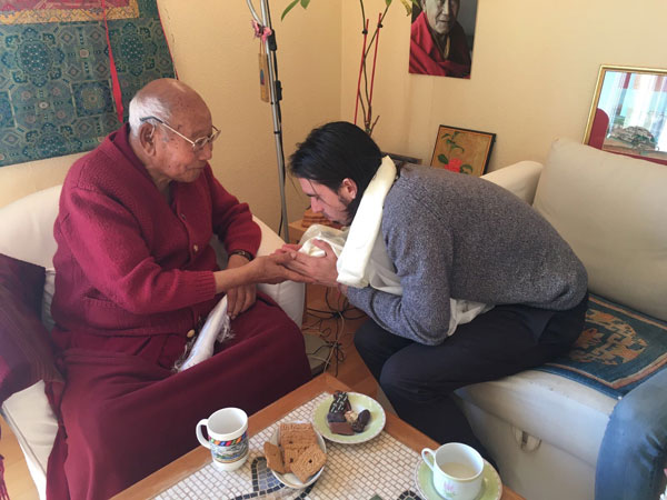 Tenzin Ösel Hita with Geshe Lobsang Tengye at Institut Vajra Yogini, France, February 2017.