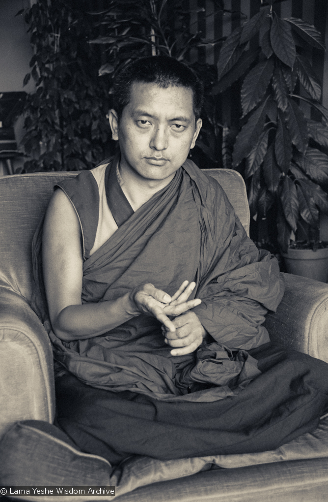 (02400_ng.JPG) Portrait of Lama Zopa Rinpoche, Geneva, Switzerland, 1983. Photos by Ueli Minder.