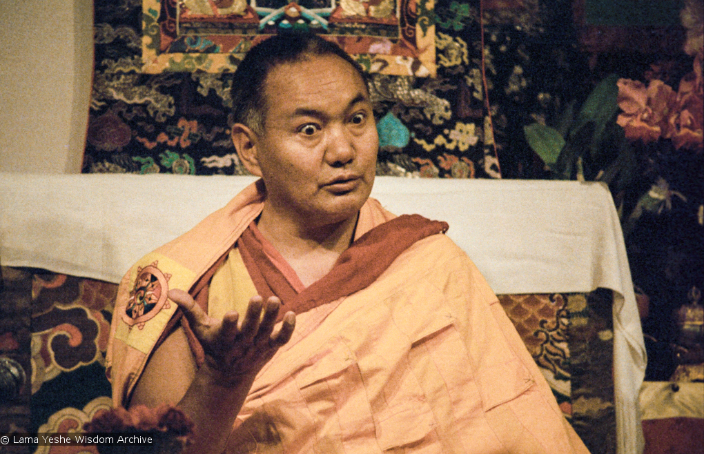 Lama Yeshe teaching at Vajrapani Institute, California, 1983. Photo by Carol Royce-Wilder.