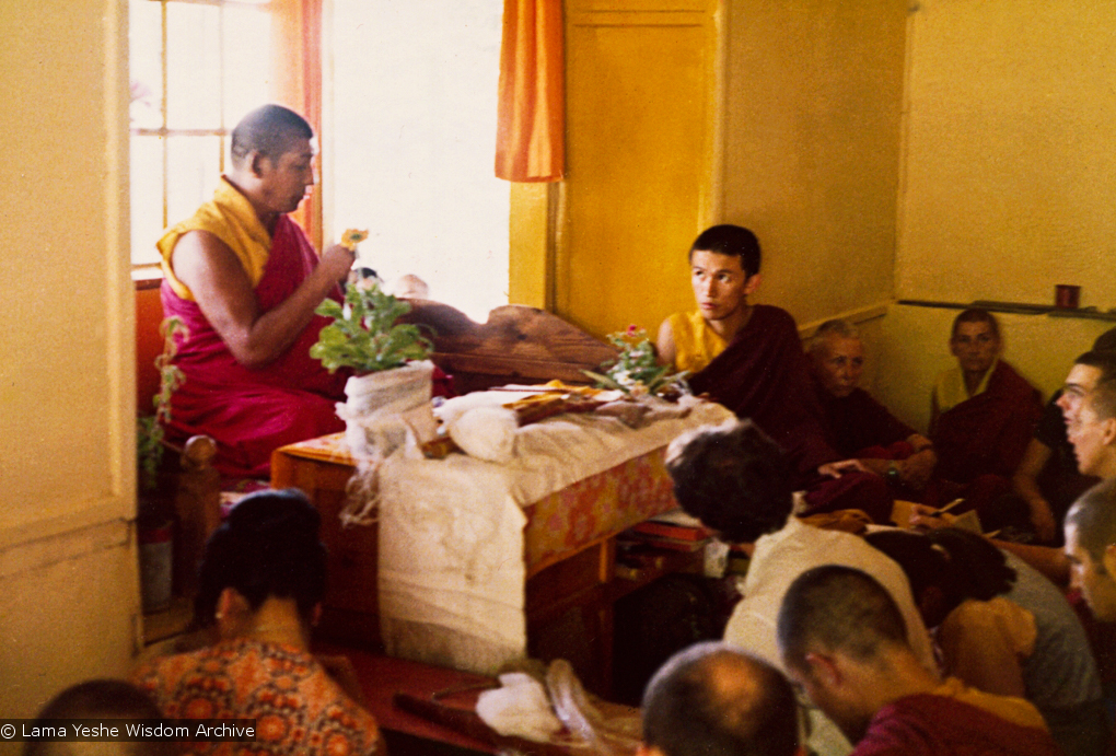 (07027_pr-2.psd) Photo from a course at Tushita Retreat Centre, Dharamsala, India, in June of 1975, taught by Geshe Rabten and translated by Gonsar Tulku.