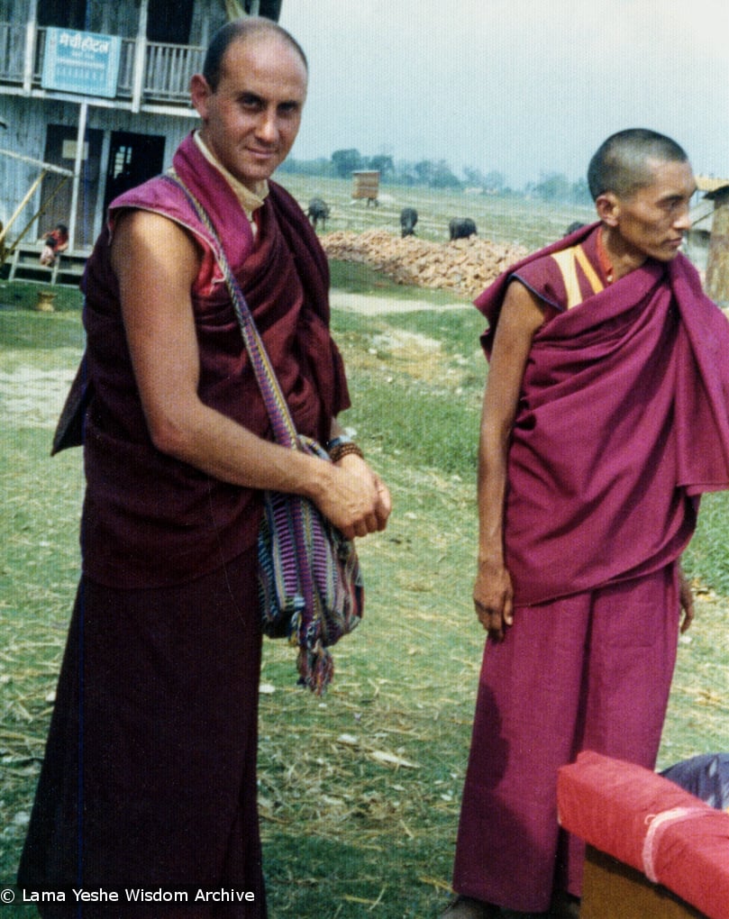 (07637_pr.JPG) Nick Ribush and Lama Zopa Rinpoche, Bhadrapur, East Nepal, February 22, 1975. Photo by Lama Yeshe.