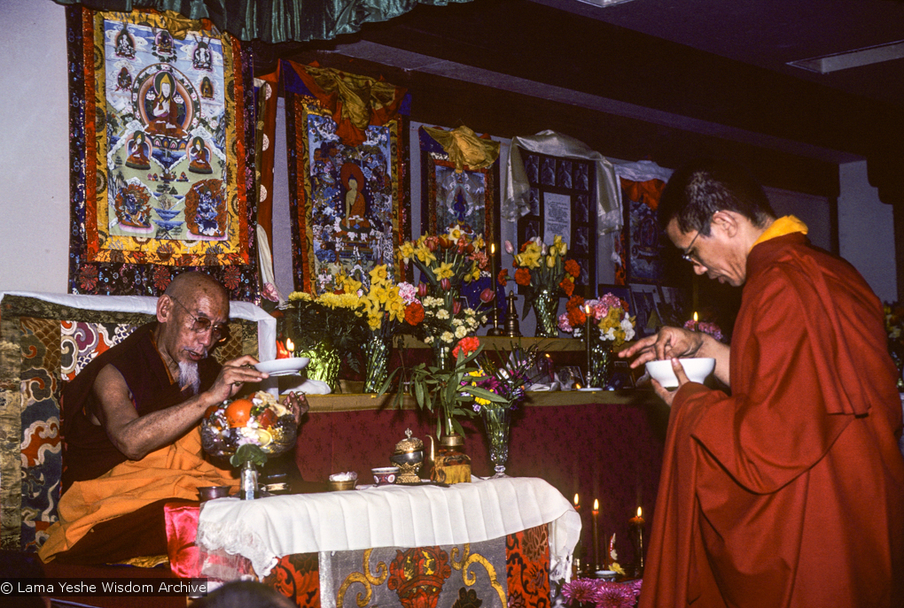 (09969_sl.JPG) A cycle of pujas were done for Lama Yeshe before the formal cremation, Vajrapani Institute, California, 1984. Photo by Ricardo de Aratanha.