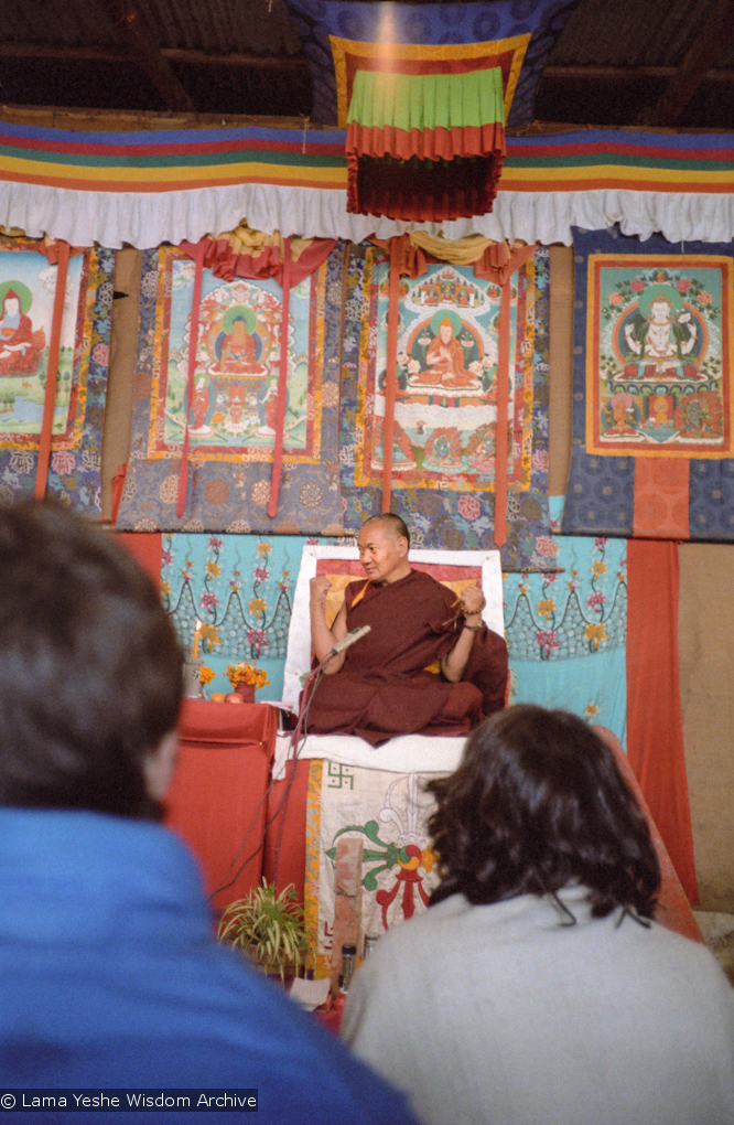 (10246_ng.JPG) Lama Yeshe giving final teaching at Kopan Monastery, Nepal, 1983. Photo by Wendy Finster.