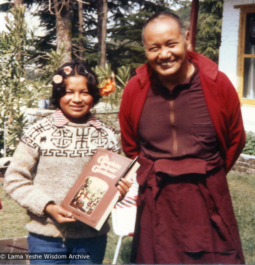 (10527_ud-3.psd) Lama Yeshe with Jhamba Dolkar (Lama&#039;s &quot;daughter&quot; at TCV), Tushita Retreat Centre, Dharamsala, India, 1982.