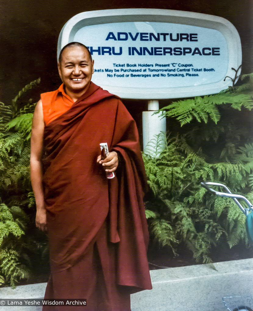 (12546_pr-3.psd) Lama Yeshe at Disneyland, CA, 1977. Judy Weitzner (donor)