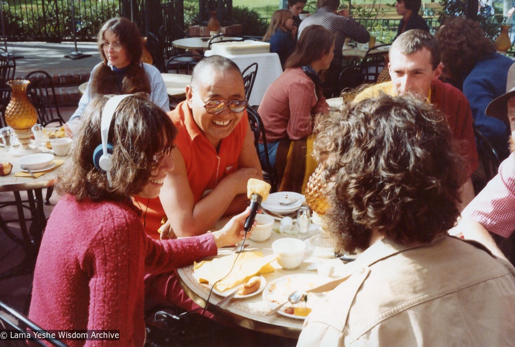 (12550_pr-3.psd) Lama Yeshe with Carol Royce-Wilder, Michael Wilder and Peter Kedge, Disneyland, 1977. Judy Weitzner (photographer)