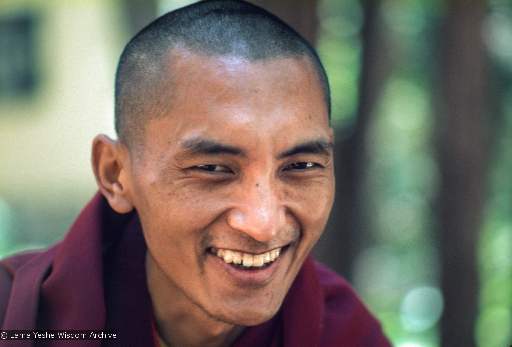 (12627_sl.jpg) Lama Zopa Rinpoche, Lake Arrowhead, 1975. This photo is from a three week retreat the lamas taught at Camp Arrowpines on Lake Arrowhead, east of Los Angeles, USA, 1975. Photo by Carol Royce-Wilder.