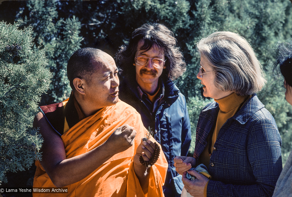 (12664_sl-3.tif) Lama Yeshe with Dennis Paulson and Louie-Bob Wood, Yucca Valley, CA, 1977. Carol Royce-Wilder (photographer)