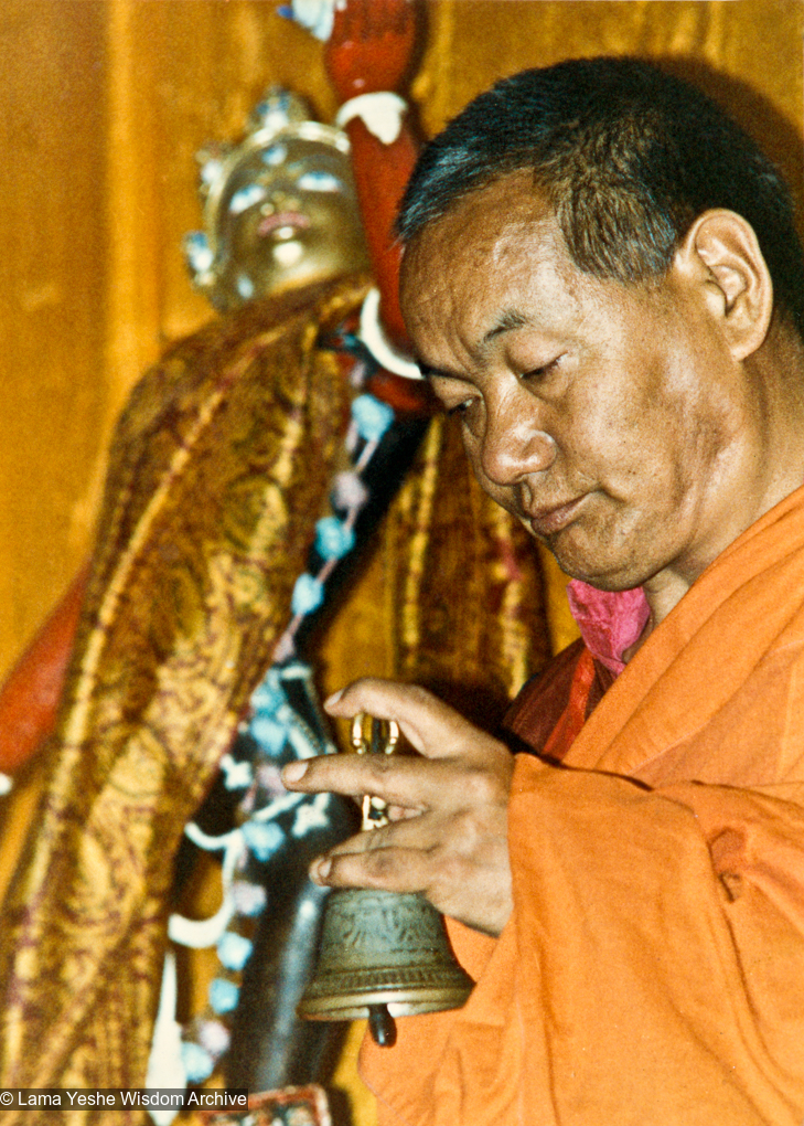 (13403_pr-2.psd) Lama Yeshe with ritual implements, Tushita Meditation Centre, Dharamsala, India, 1983.