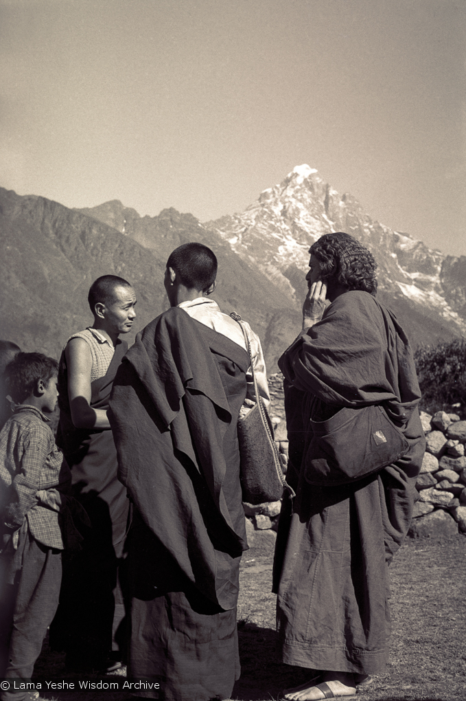 (15079_ng-3.psd) Lama Yeshe and Lama Zopa Rinpoche with Jean Michael Cerveau, Lawudo, 1970. Photo by Terry Clifford.