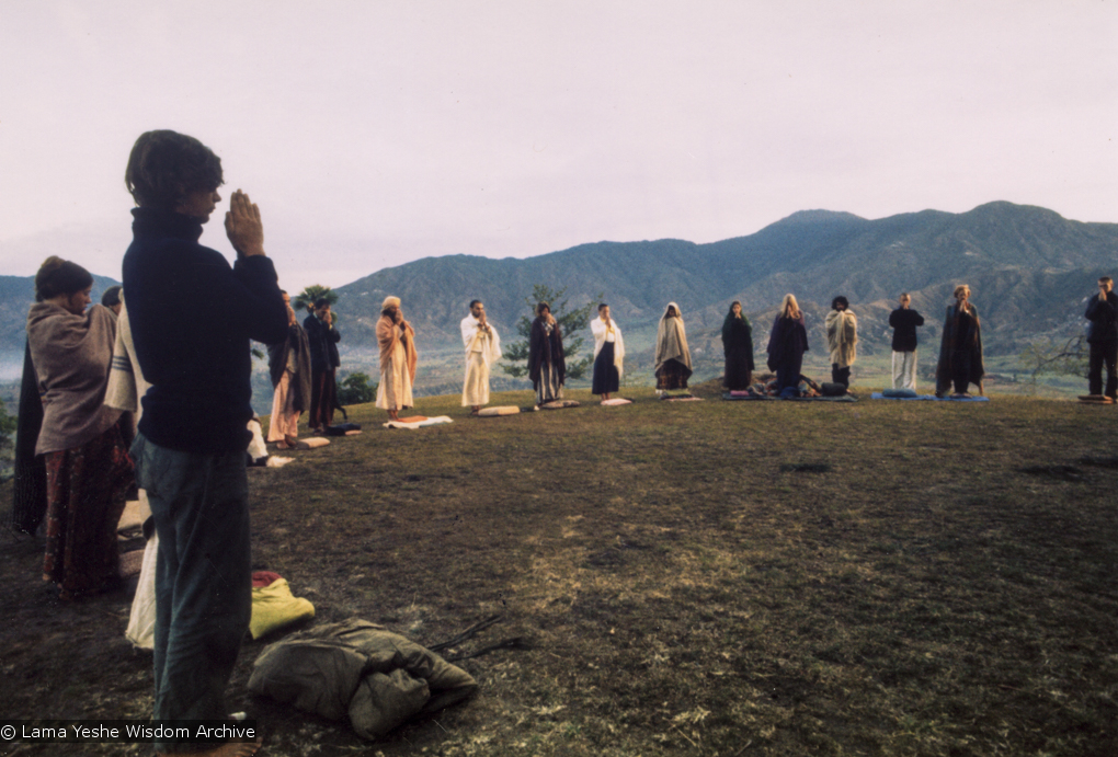 (15092_pr.tif) Dharma students meditating on Kopan Hill, Nepal, 1971.