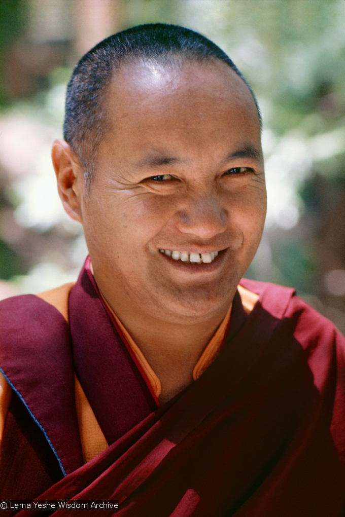 (15126_sl.psd) Lama Yeshe, Lake Arrowhead, 1975. This photo is from a three week retreat the lamas taught at Camp Arrowpines on Lake Arrowhead, east of Los Angeles, USA, 1975. Photo by Carol Royce-Wilder.